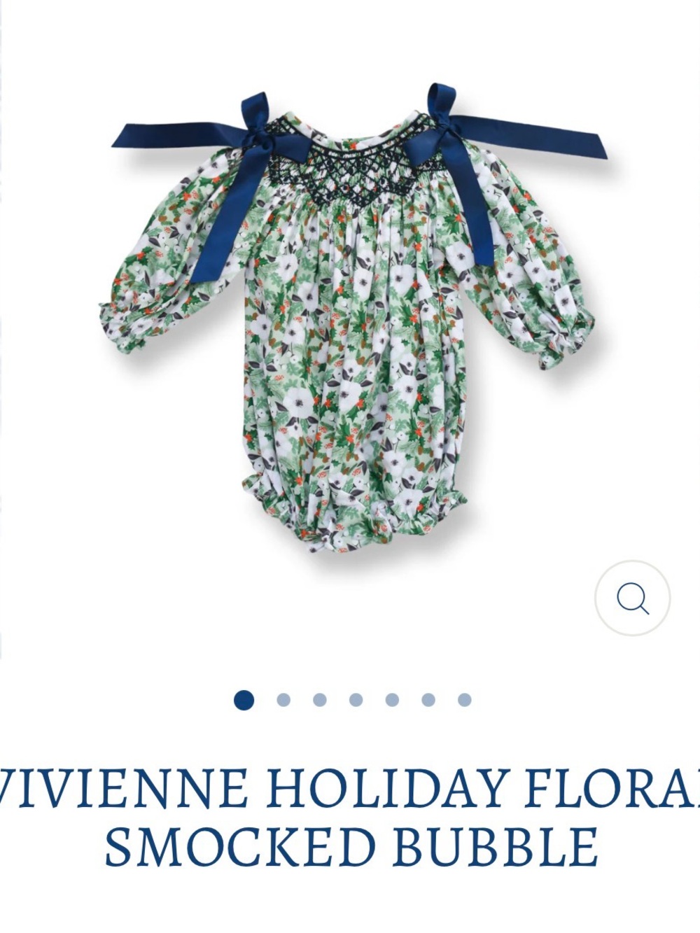 Lillie and Lilah Smocked Floral Bubble Romper with Navy Ribbon 0-3m